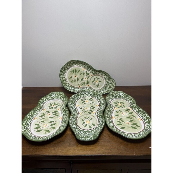Temptations Green Snack Plate For Mug Plates Old World Set Of 4 Plates Only - Picture 2 of 5